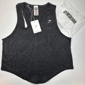 Gymshark Womens Sm Regular‎ Fit Black Adapt Animal Pattern Drop Arm Lifting Tank